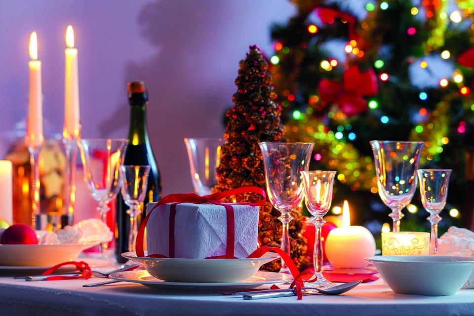 christmas table setting before dinner